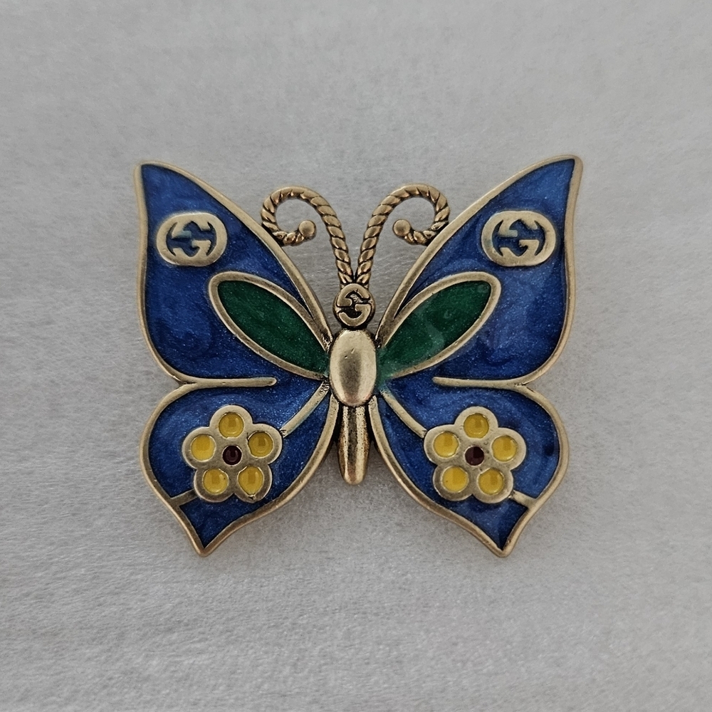 Gucci Stamped Blue and Green Butterfly